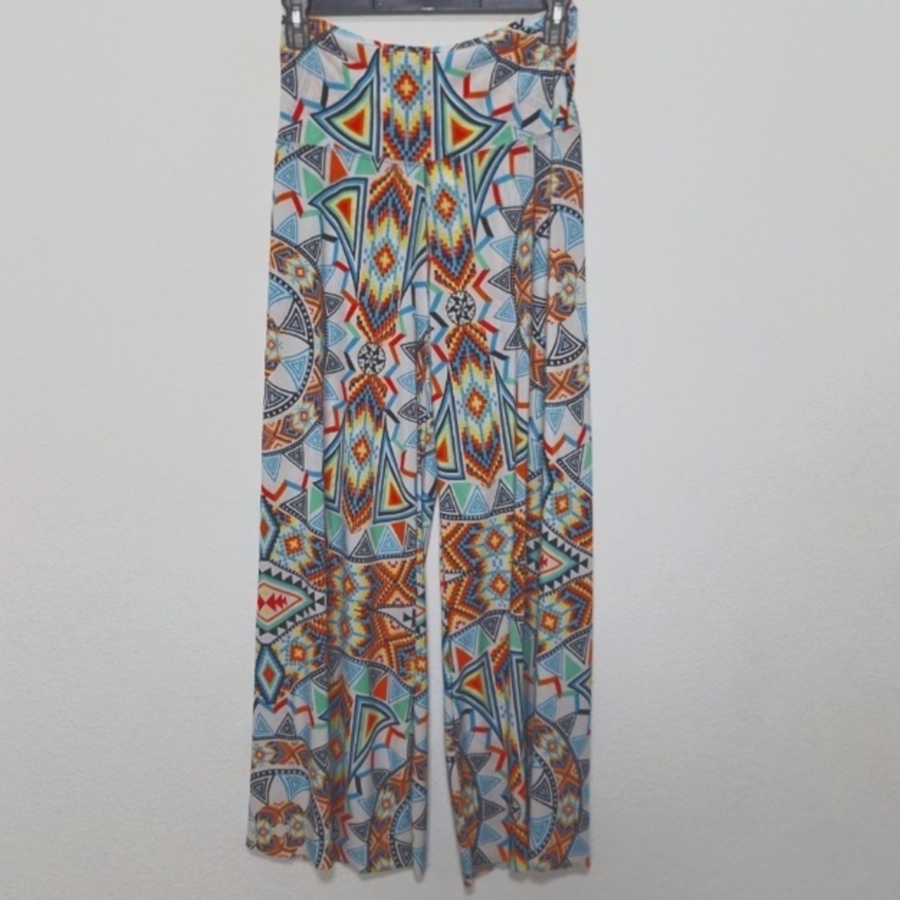 Always Multicolor Geometric Pattern Pull On High Rise Boho Wide Leg Pants Size L - Picture 9 of 12
